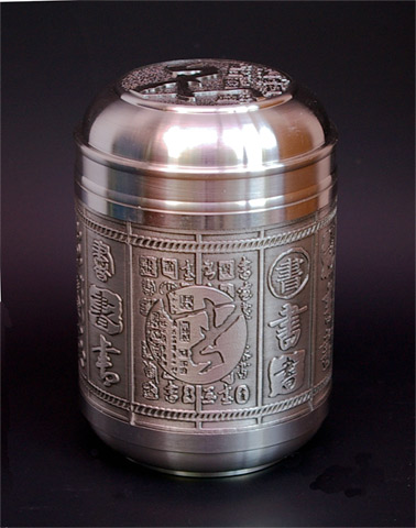 純錫97％の錫製茶缶 大口書法