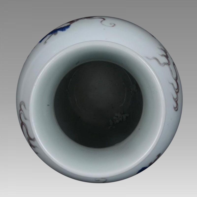 青康熙 青花釉里紅胆瓶 双龍手絵 希少品 康熙青花釉里红龙纹瓶SJZX2498