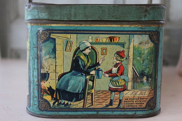 アンティークパニエ ハンドル付き籠 フランスアンティーク かごカゴ 赤