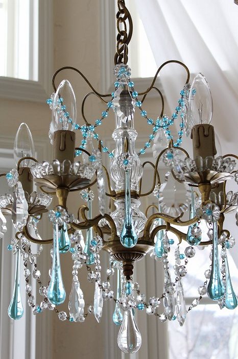 ミニシャンデリア（青の世界） フランス アンティーク シェード 1910年