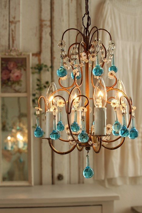 ミニシャンデリア（青の世界） フランス アンティーク シェード 1910年