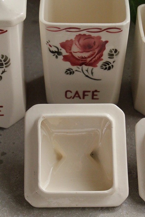 フランスアンティーク 「Badonviller 」薔薇のキャニスター3Pセット