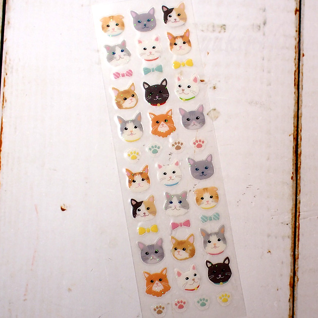 猫のシール キラキラシール クリアラメ 猫フェイス【FORON】::猫雑貨