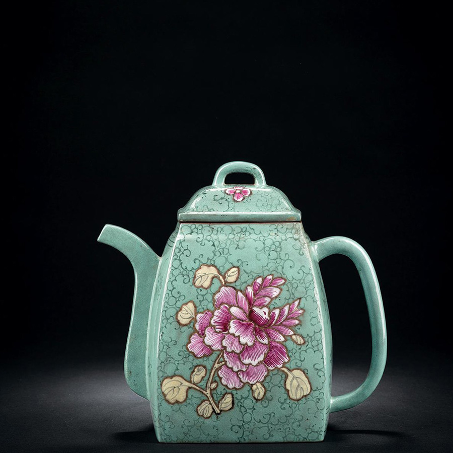 中国古美術民国期冬瑞鳳銘碧玉紫砂壺