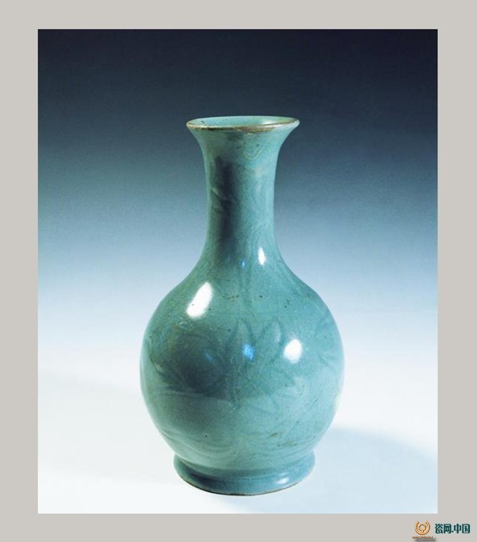 中国 宋時代 天青釉汝窑冰片纹长颈瓶 青磁長頸瓶 七官青磁 中国 宋時代