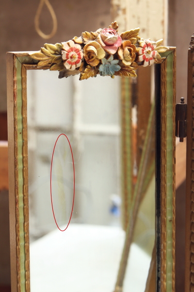 英国アンティークバーボラミラー/鏡/薔薇/ローズ柄 H33