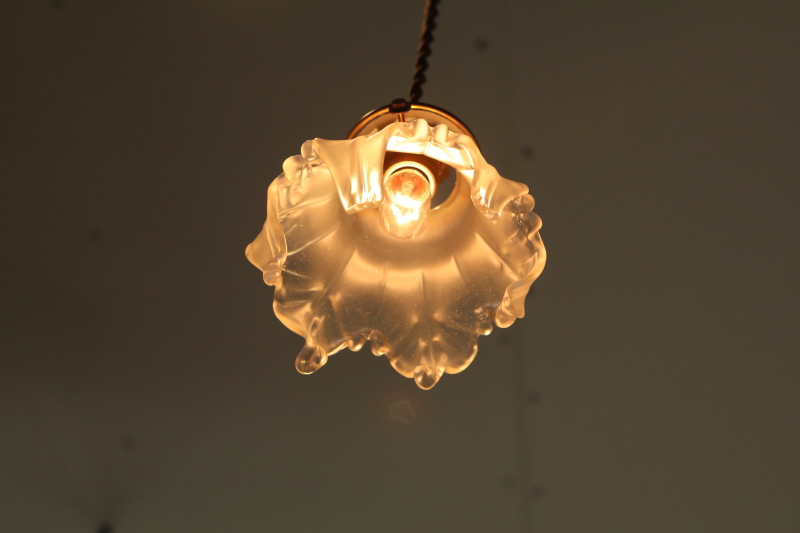 フランスアンティーク 5面ガラスのペンダントライト アールヌーボー