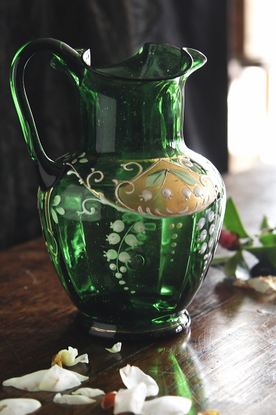 1840年代 アールデコエナメル彩燕紋小瓶 ウランガラス アンティーク