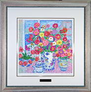 レスリー セイヤ 花畑の中 本人を描いた 105／250 シルク