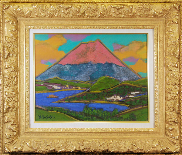 田崎広助『朱富士』リトグラフ E.A 1986年 額装◇状態綺麗です