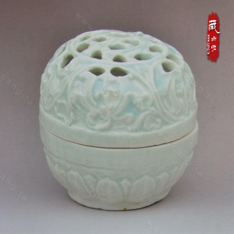 宋代湖田窑瓷器模印缠枝牡丹纹镂空熏炉-南宋湖田-瓶罐炉- 藏点啦古玩网