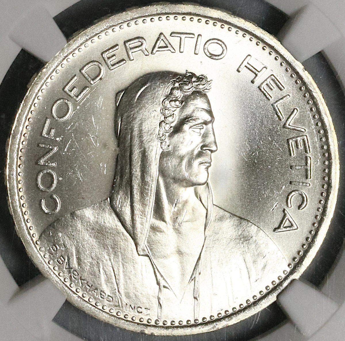 1954 NGC MS 65 Switzerland 5 Francs William Tell Swiss Gem Silver