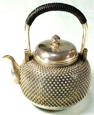 純銀製 四方湯沸 玉摘 銀瓶 煎茶道具 純銀製 四方湯沸