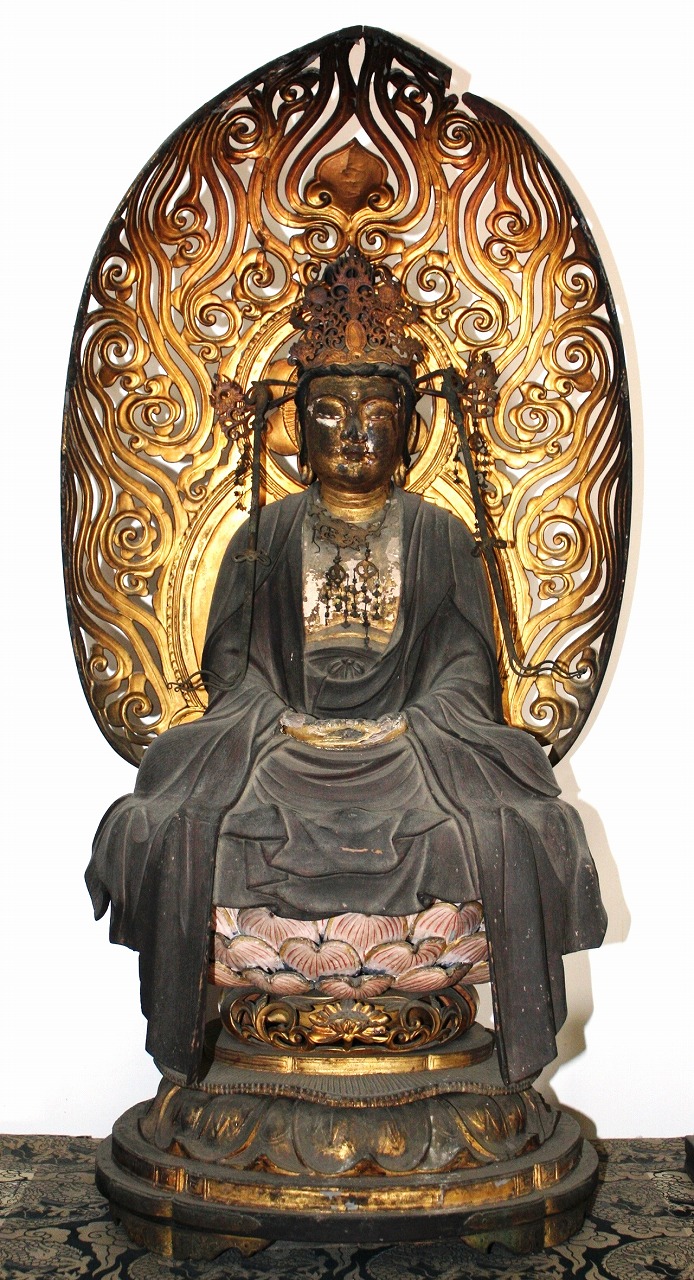 三宝尊 [中#83] 題目宝塔 釈迦如来坐像 多宝如来坐像 ◇白檀 木彫 仏像