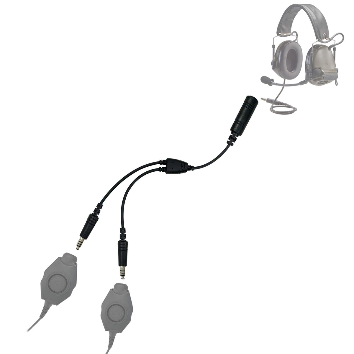 Dual PTT Adapter for Single Comm Headset: Peltor, MSA, OPS-CORE