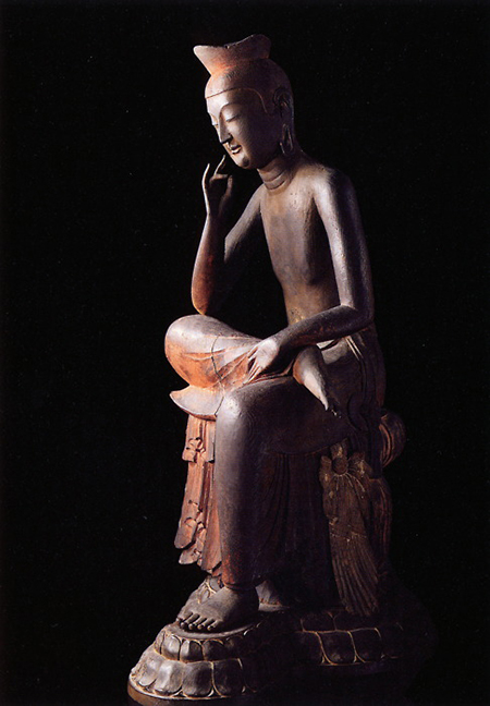 国宝模 広隆寺『弥勒菩薩半跏思惟像』置物 樹脂 54cm/4.9kg 仏教