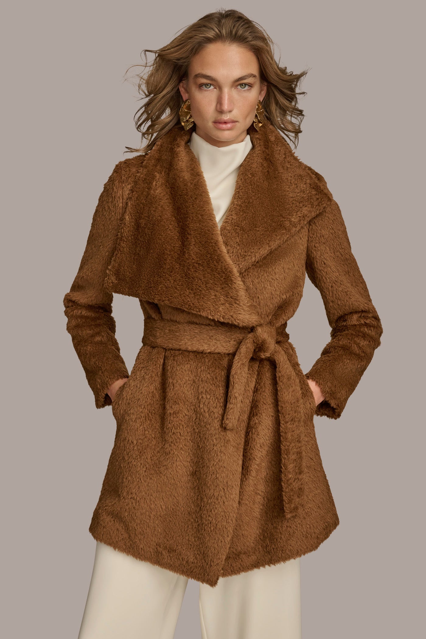 Belted Wool Wrap Coat | Donna Karan