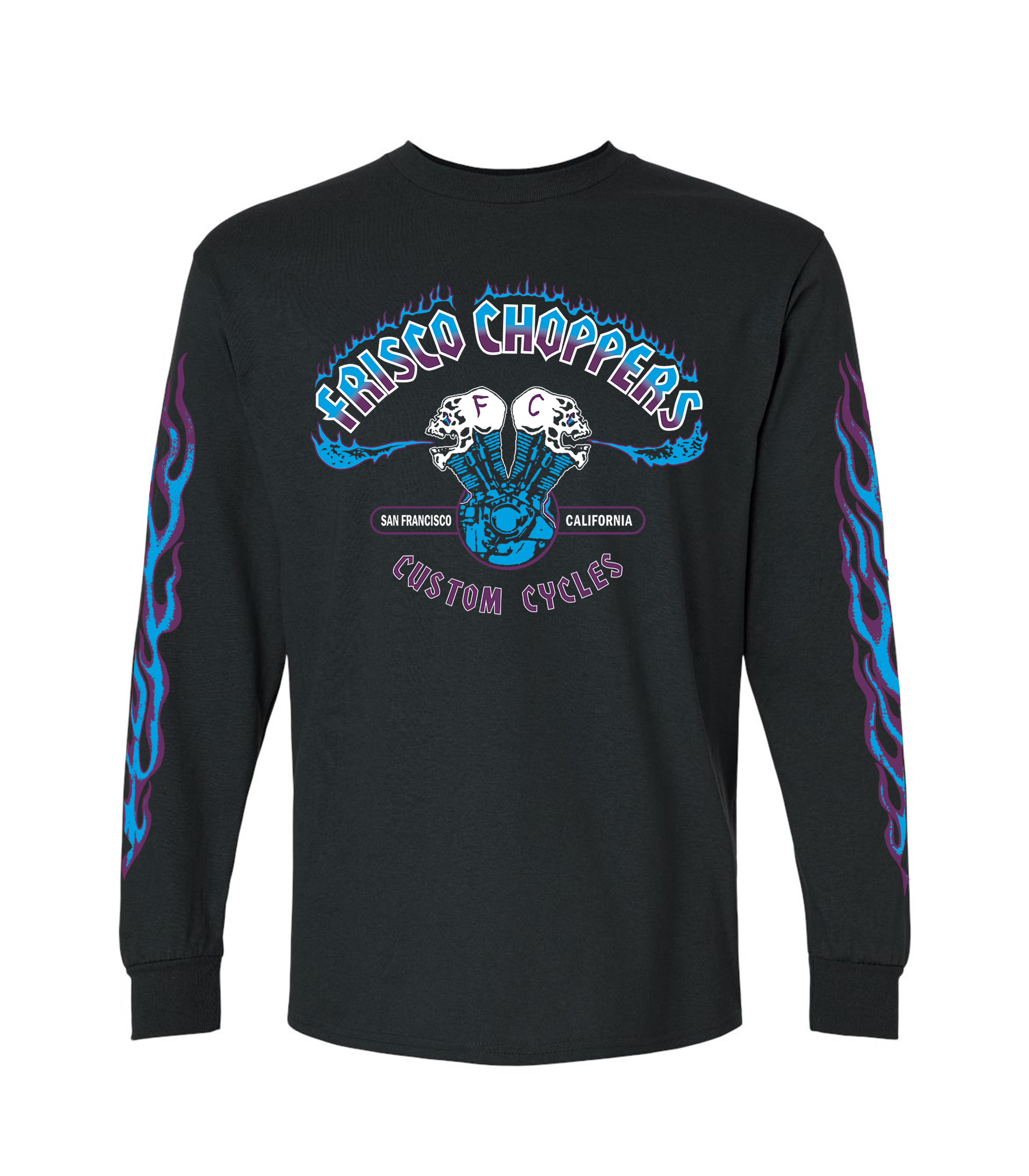 Frisco Choppers Flaming Skull Blue & Purple Long Sleeve