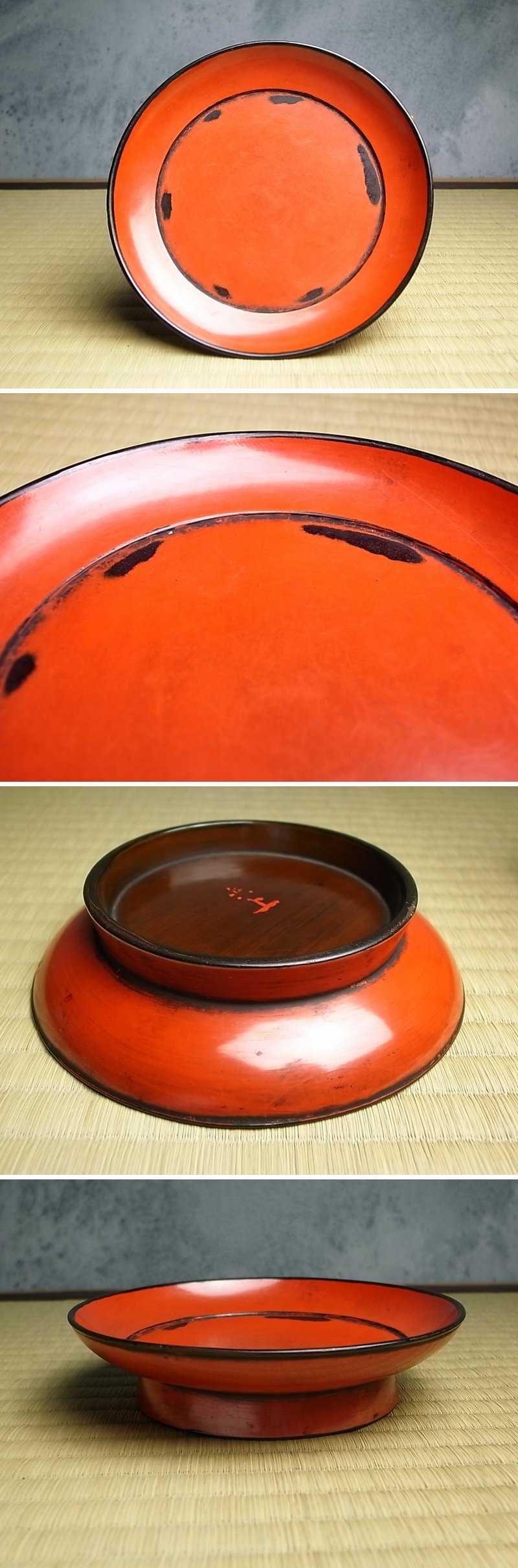 江戸期 根来塗 椿皿｜佛念朱書・侘びの景色・古漆器 江戸