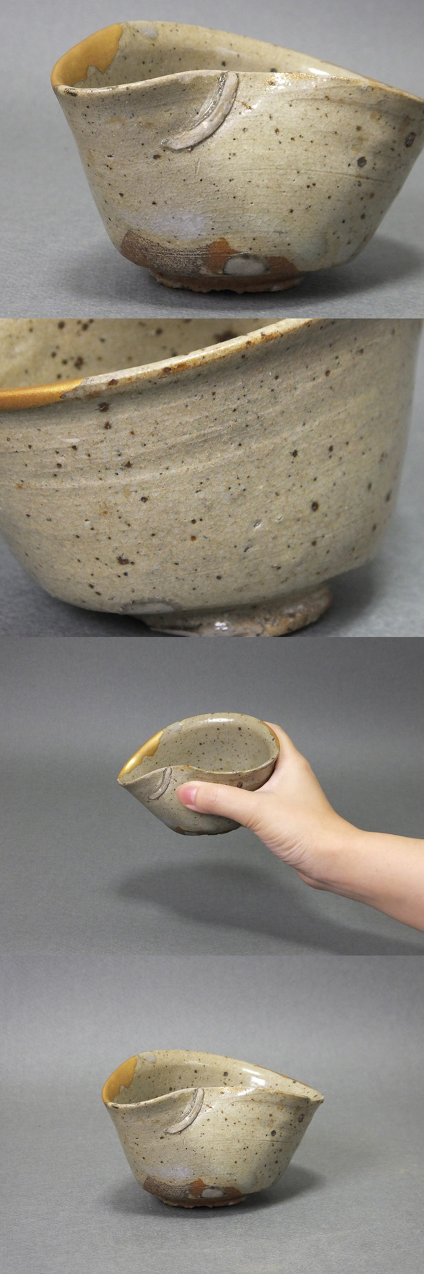 茶碗□古唐津 歪み碗 白釉涙痕 お茶道具 時代物 骨董品 古美術□