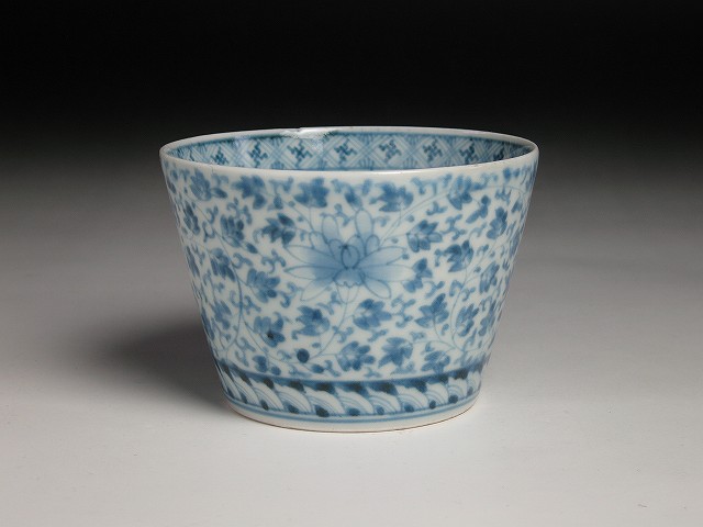 古伊万里染付枠絵に楓蕎麦猪口 古伊万里 染付 そば猪口