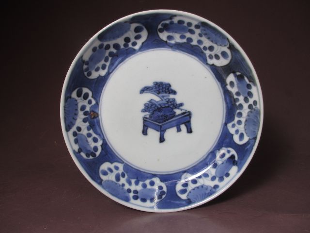 藍古九谷 如意雲に水楢の図 五寸皿 藍古九谷 如意雲に水楢の図 五寸皿