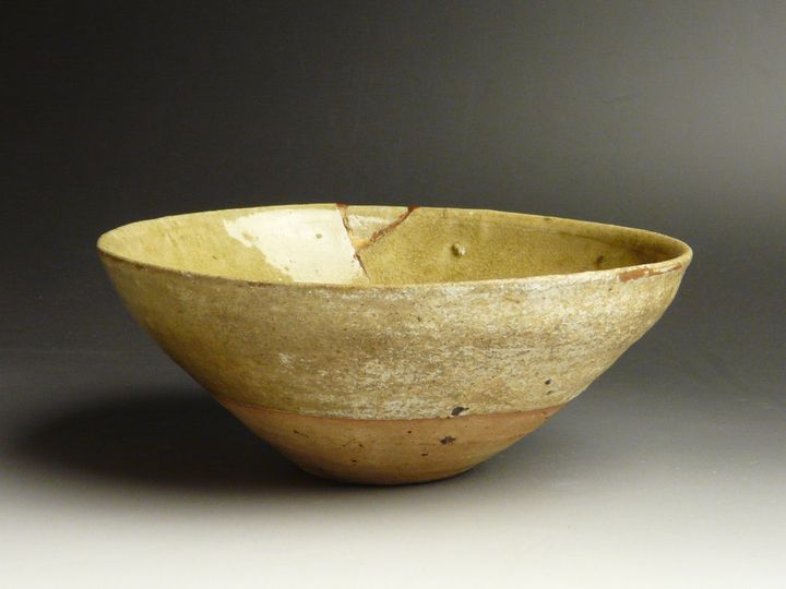 茶碗□古い鉢「渡り物写し鉢」お茶道具 黄白釉 古玩 古美術 時代物