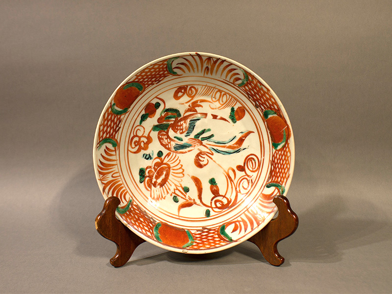 小皿 4枚 色絵付 花 銘 田代 赤絵 人物 歪み 江戸 明治 小皿 4枚 色