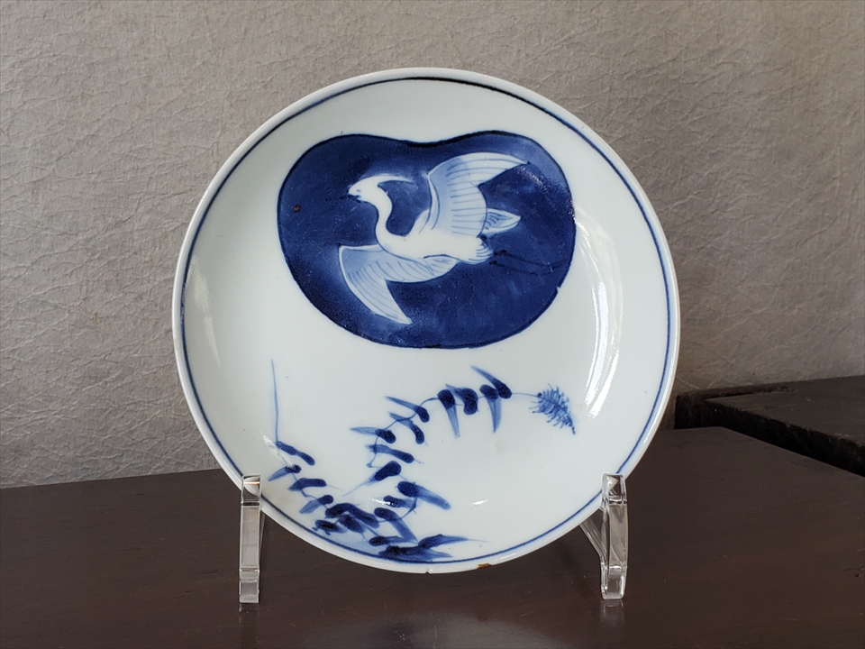 古美術長陽堂 - 藍九谷 鷺に葦図 五寸皿 | 古美術品専門サイト