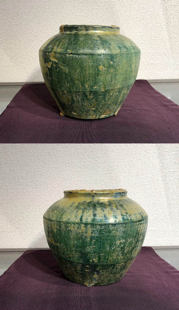 東漢時代 出土品 緑釉銀化陶製猪舎 彩文土器 径27.4㎝