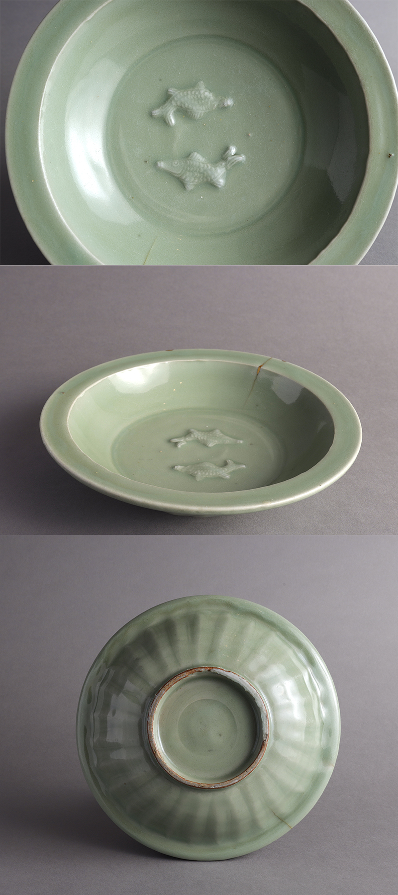 中国古美術品 宋時代 青磁刻花 中皿 22cm 龍泉窯 合箱あり 中国古美術