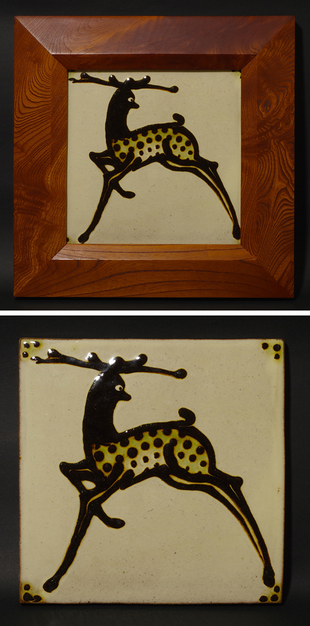 舩木研兒 陶板 スリップウェア 民藝 フクロウ 工芸品 船木研児 桐箱入