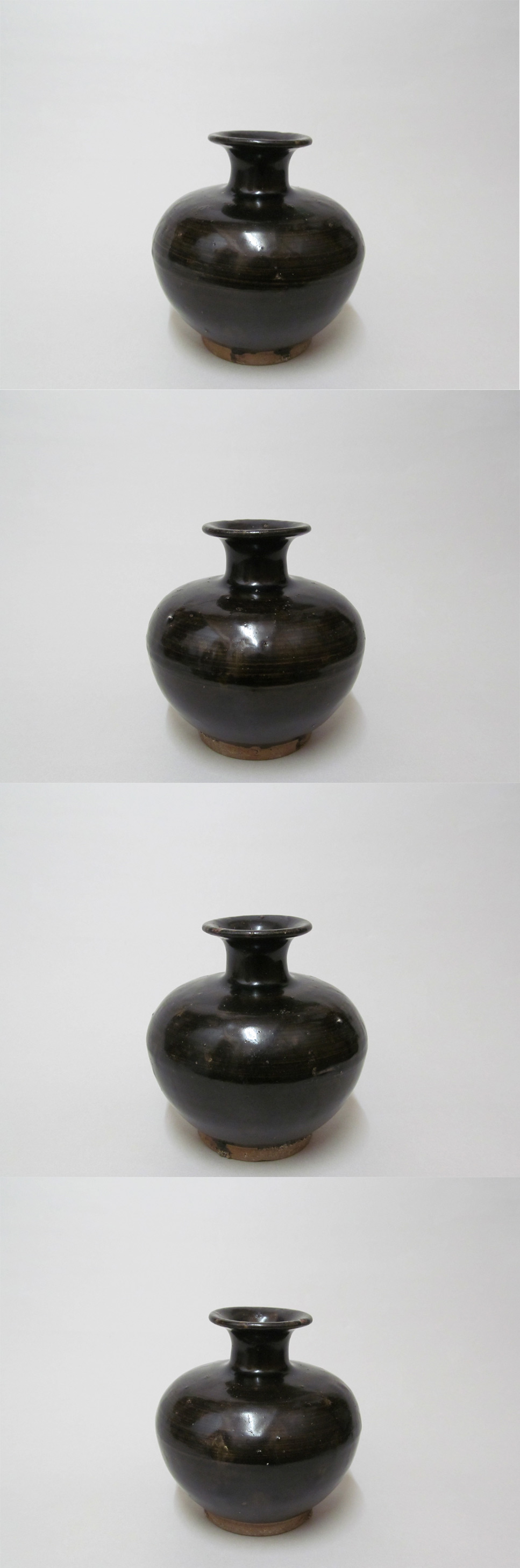 19世紀.壺屋焼.髪油壺 壺屋焼.19世紀.黒釉髪油壺