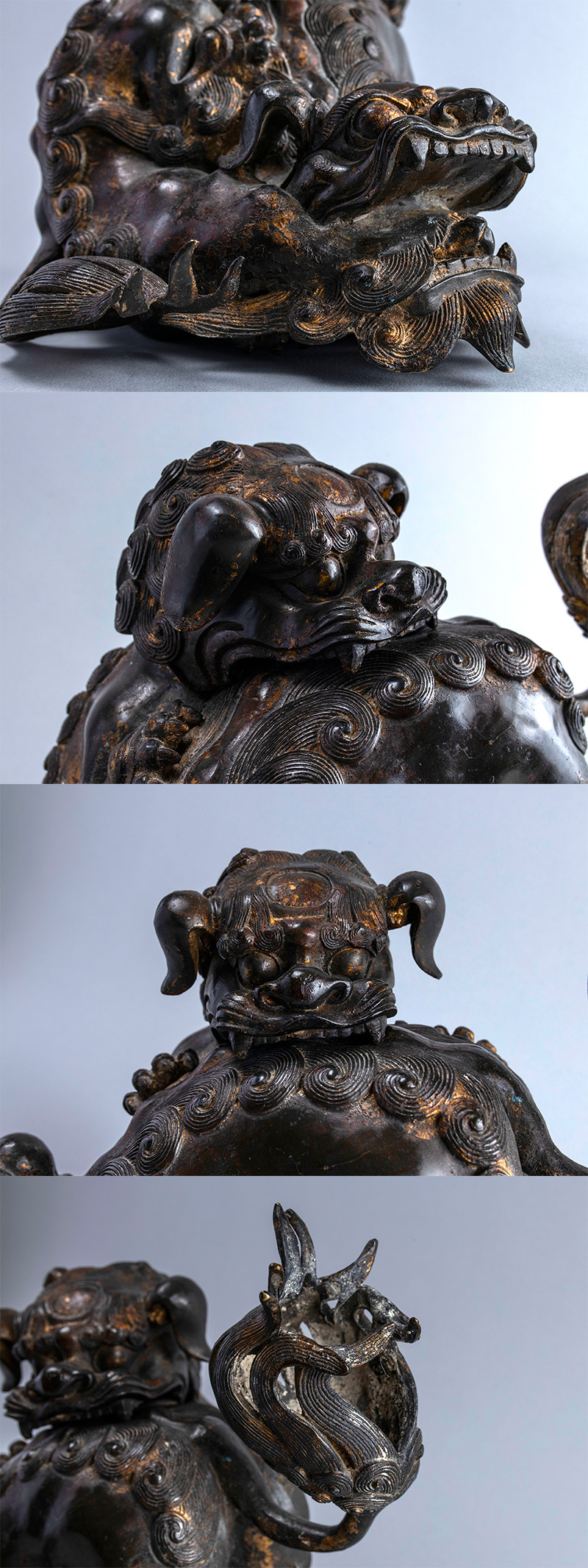 □送料無料□ 銅器 獅子 古美術 骨董賓 岩上の獅子 水晶？