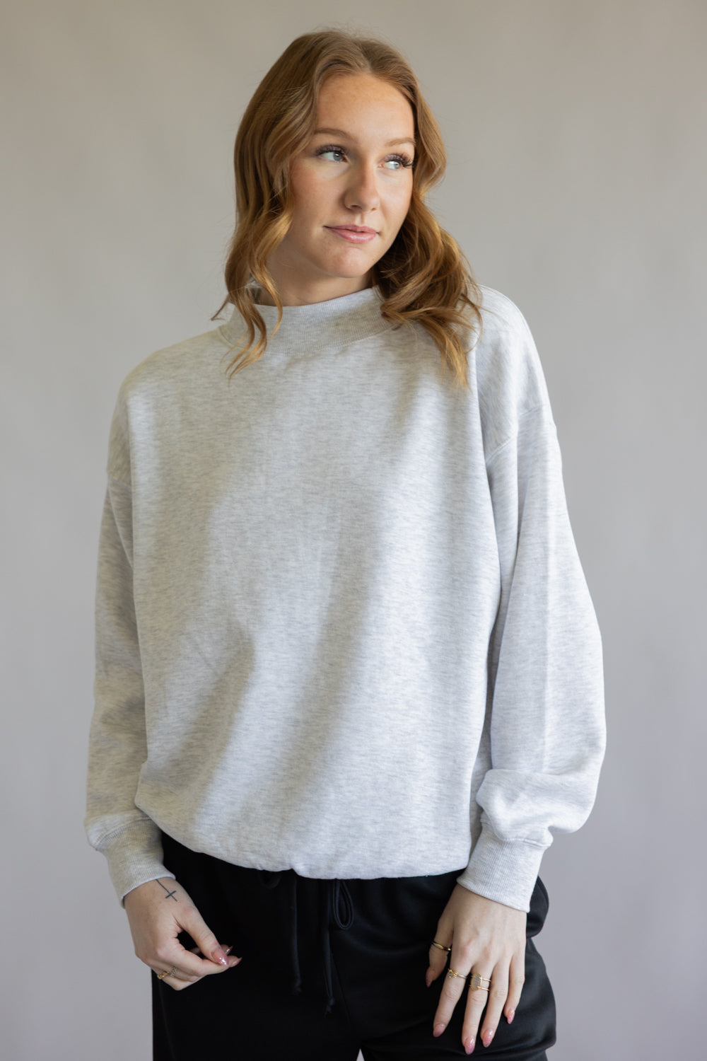 1897 Active Oversized Mock Neck Fleece Sweatshirt for Women in Ice