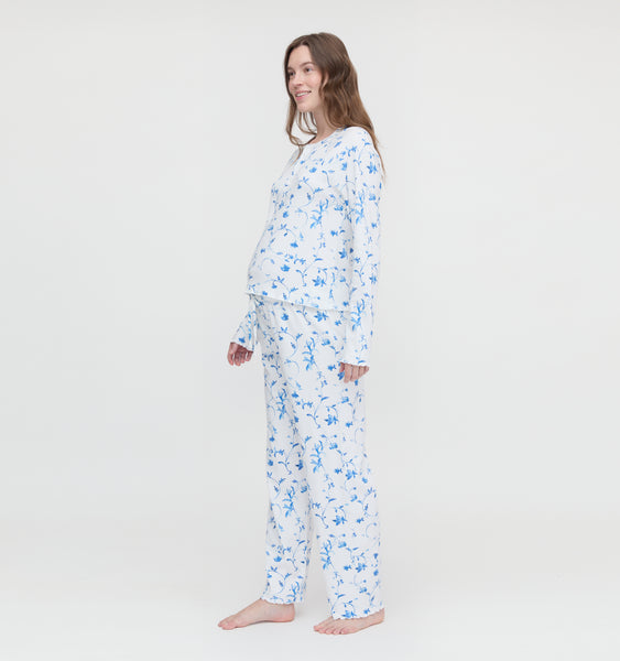The Maternity Olivia Pajama Set - Blue Botanical – Hill House Home