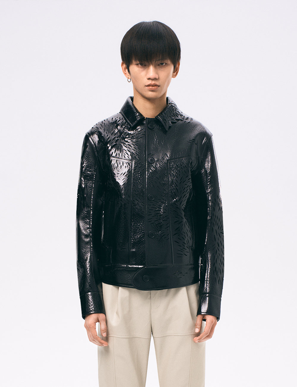 Xu Zhang Black Laser Cut Leather Jacket – ICONIC SHOWCASE