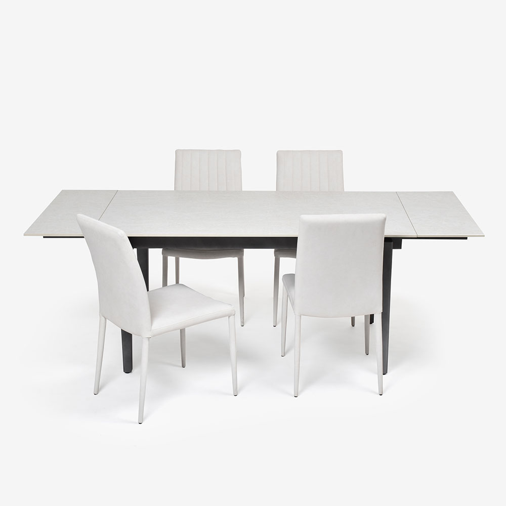 ダイニングセット「レフ」ホワイト色 伸長式セラミックテーブル天板RWH