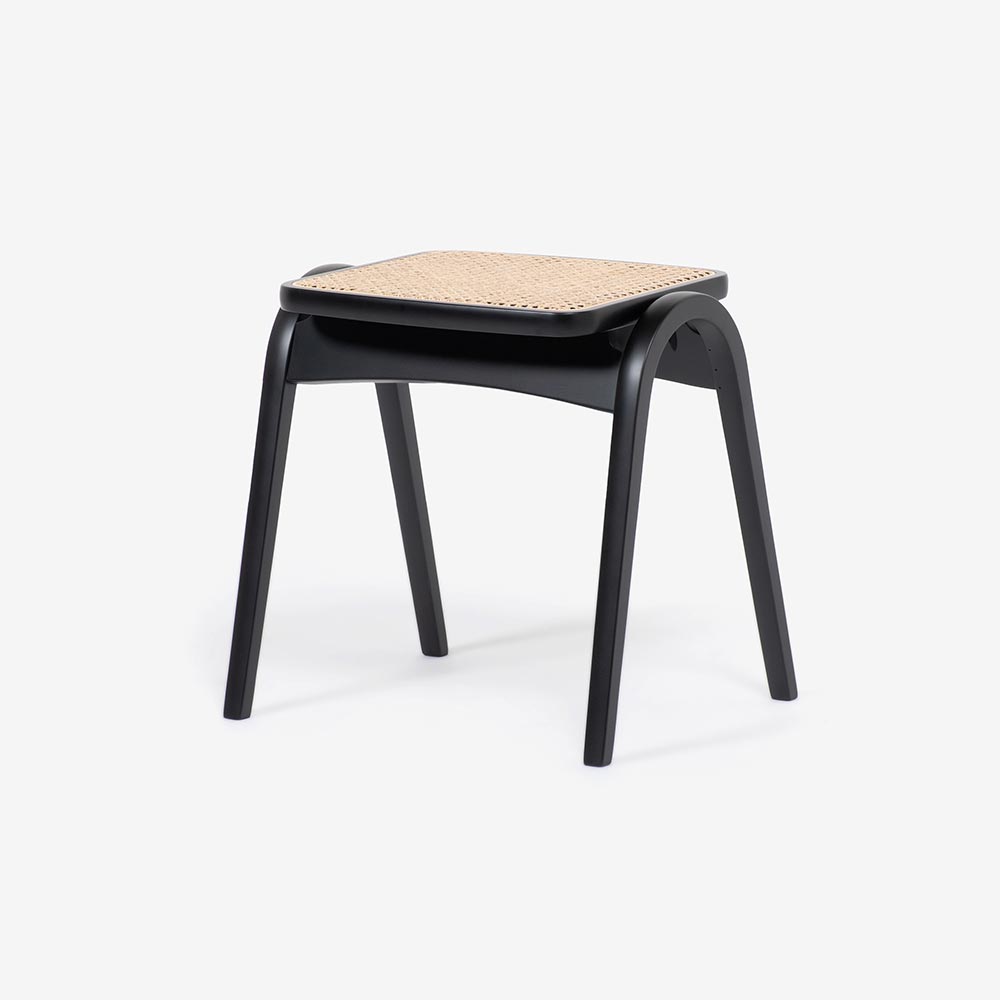 秋田木工 スツール「202-R・R2」ブナ材艶消しブラック色/座面籐張り