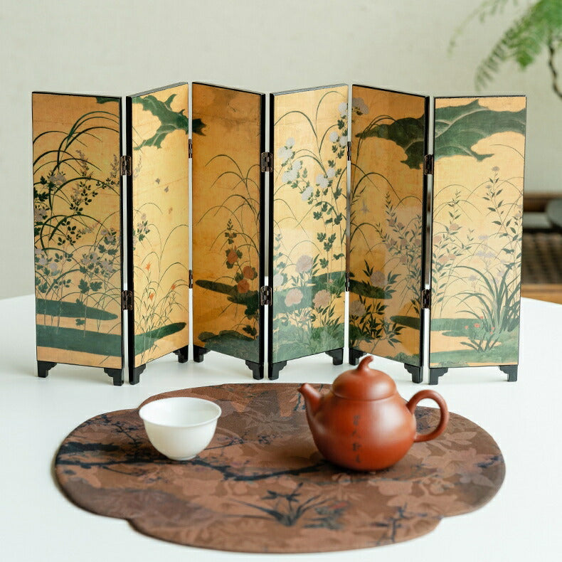 ☆中国美術工芸品 天然石 ミニ屏風 両面飾り 風景画 花画 ☆中国