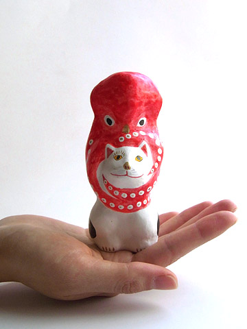 相良人形 相良人形 猫に蛸 相良隆馬作 山形県米沢市の