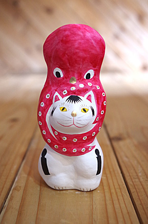 郷土玩具】相良人形 猫に蛸 山形県米沢市の相良人形「猫に