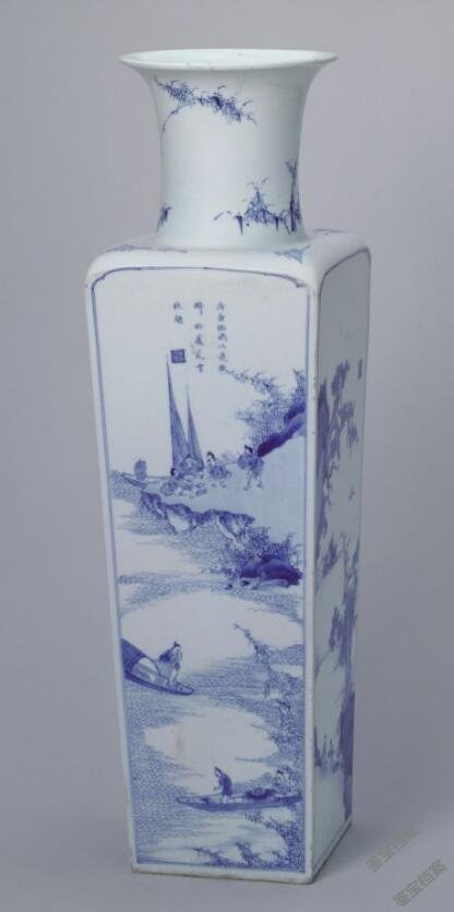 中国 大清康熙年製 青花 山水人物文 花瓶 壷 時代箱 M R8748 中国大清