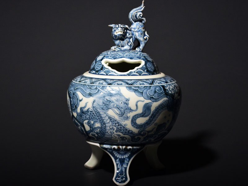 珍品・希少】美濃焼 織部焼 香道具 龍の頭型香合 龍頭香合 陶印あり