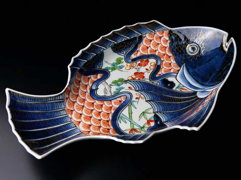 献上金襴手様式】大絵皿 染錦本金松竹梅吉祥鯛図 - JTOPIA