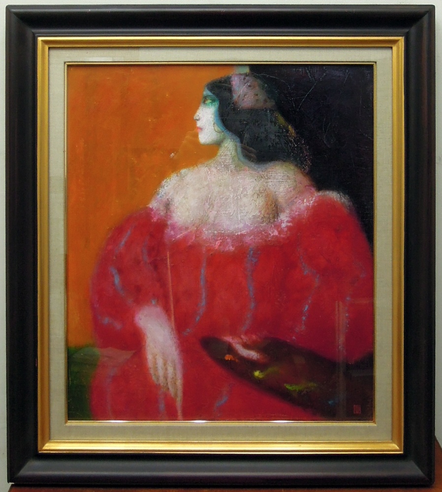 佐々木豊、画家、女の横顔、洋画、 油彩、原画 佐々木豊、画家、女の