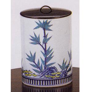 御室窯 色絵 岩竹 水指 一重口 塗蓋 共箱 茶道具 御室窯 色絵 岩竹 水