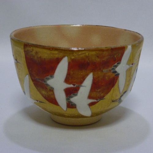 茶碗 金泥 郡鶴【販売】-茶道具は京都しみず孔昌堂