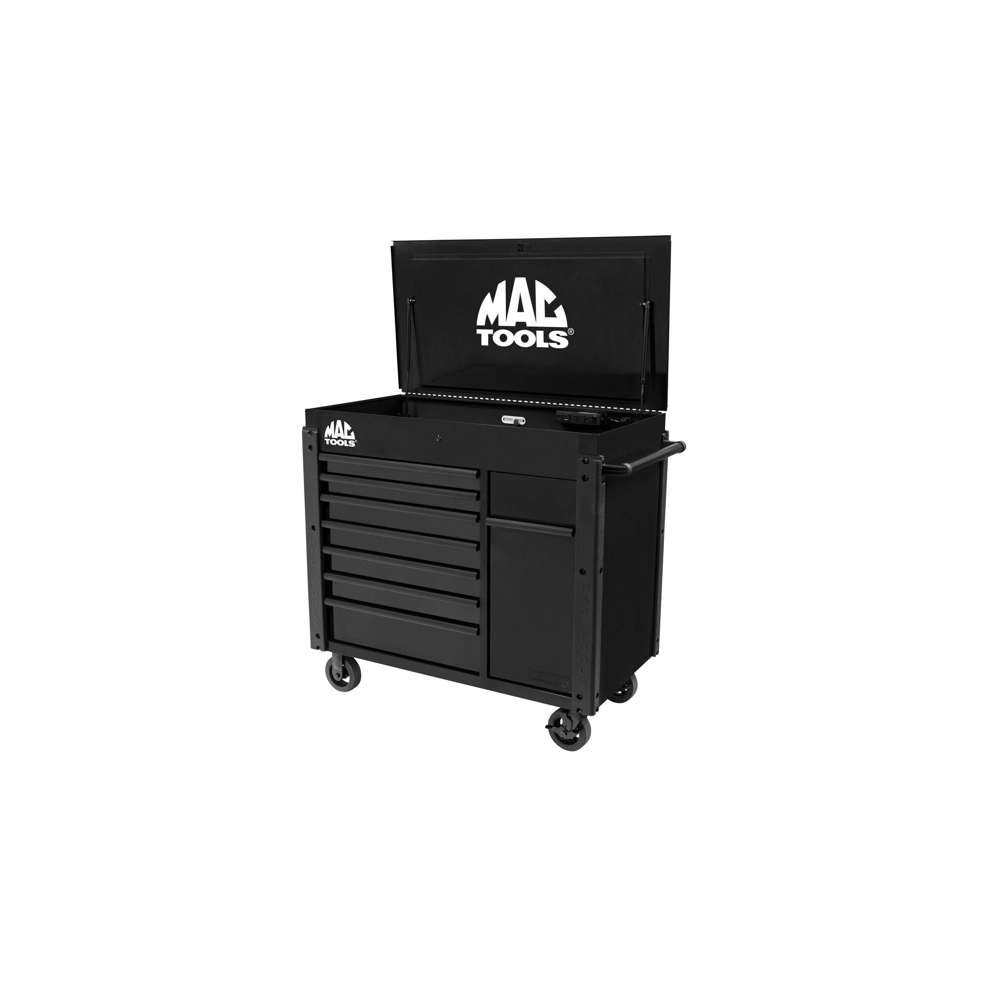 7-Drawer Drop-Top Cart with 49” Vertical Power Drawer - Black