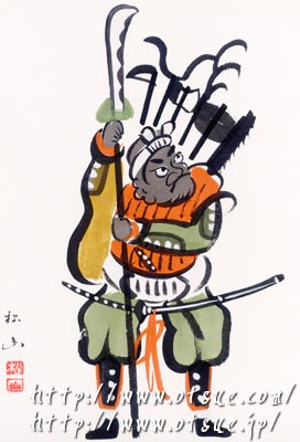 模写大津絵、長刀弁慶、額付き 模写大津絵、長刀弁慶、額付き